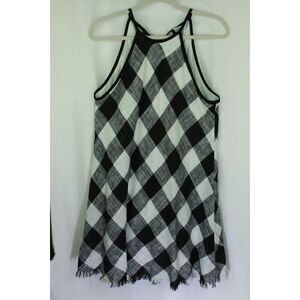 Bella Dahl Anthropologie Linen Gingham Dress Halter Fringe Hem Womens M